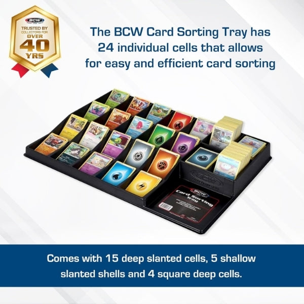 BCW 24-Cell Trading Card Sorting Tray — Durable Polystyrene Organizer for TCG, Pokémon, MTG